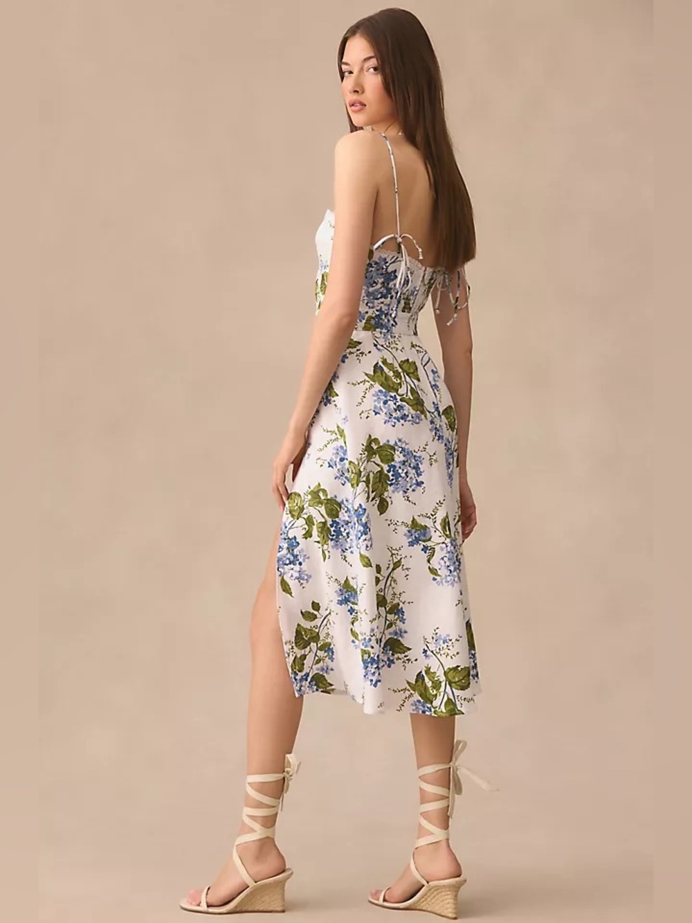 Reformation - Kieryn Linen Midi Dress in the Riviera blue floral - 6 - Picture 4 of 13